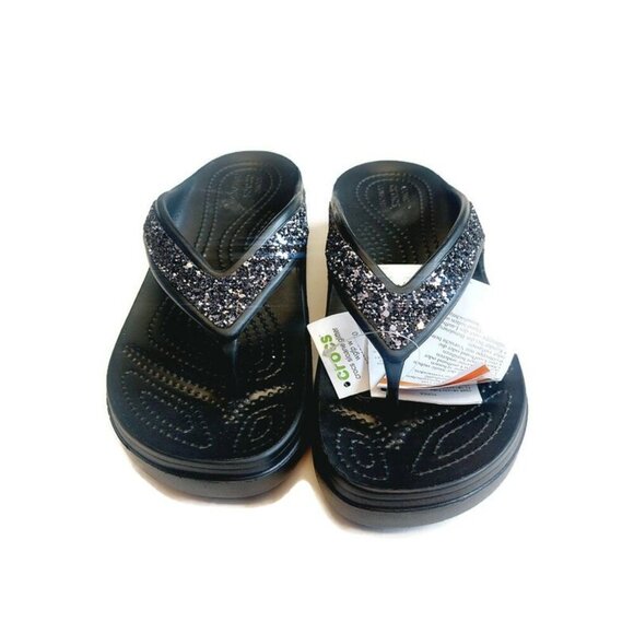 CROCS Sloane Glitter Wedge Flip Flops Womens Size 7 Lightweight Slip On Sandals - Picture 6 of 9